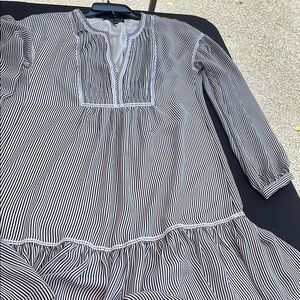 Banana Republic Blue and White Babydoll Dress with Puff Sleeves